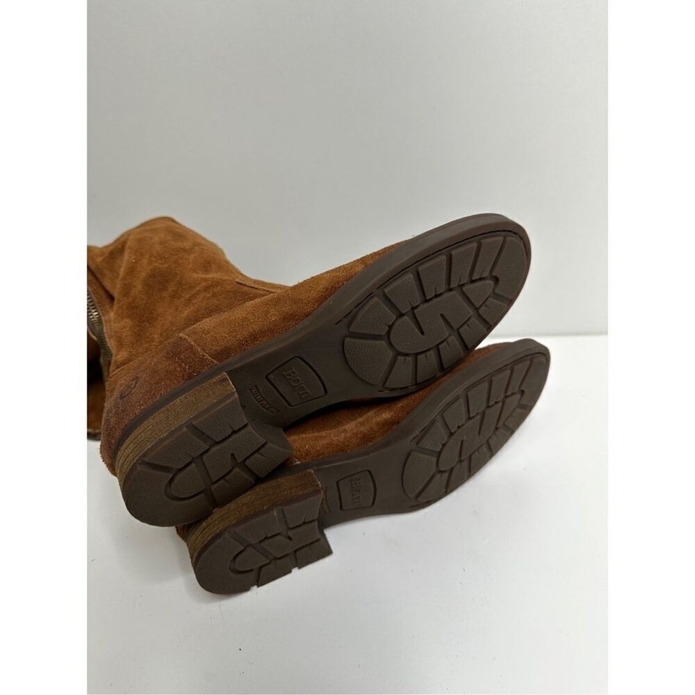 Born Malena‎ Tan Suede Leopard Print Cuff Tall Boots Back Zip 5.5M - Picture 9 of 9